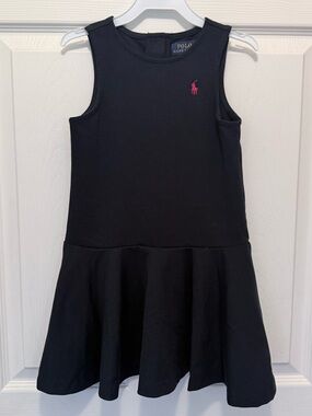 Polo by Ralph Lauren Black Sleeveless Drop-Waist Dress with Pink Pony